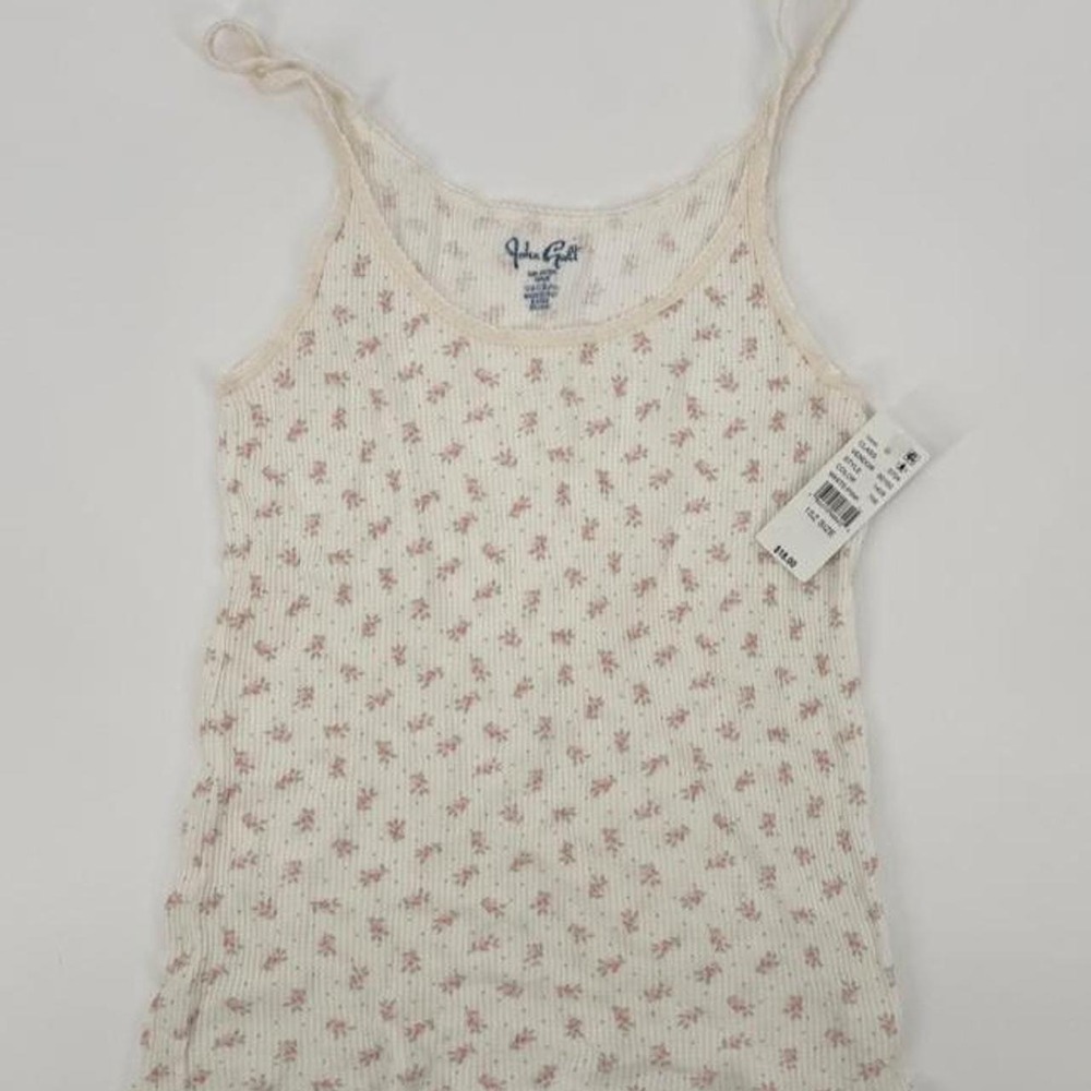 John Galt Brandy Melville Cream Pink Floral Ribbed Tank Top Small NWT